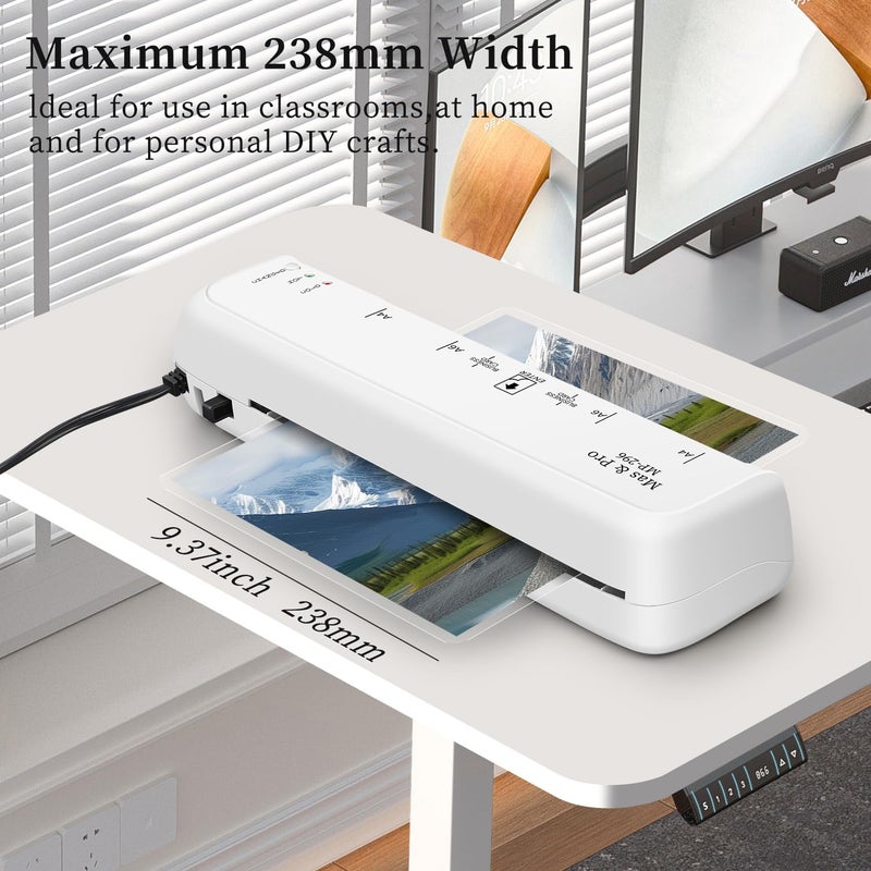 Mas & Pro Thermal Laminator Machine 9 Inch with 40 Laminating Sheets, Hot & Cold, Anti-Jam, Fast Warm-Up, 2-Roller, Portable for Home Office School, Letter Size/A4/A5/A6/Photo/Document, White - Image 2